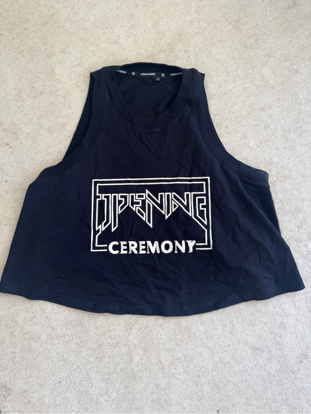 Opening Ceremony Black Crop Tank with White Logo